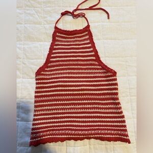 Sky and Sparrow Red and Cream Striped Knit Halter Top